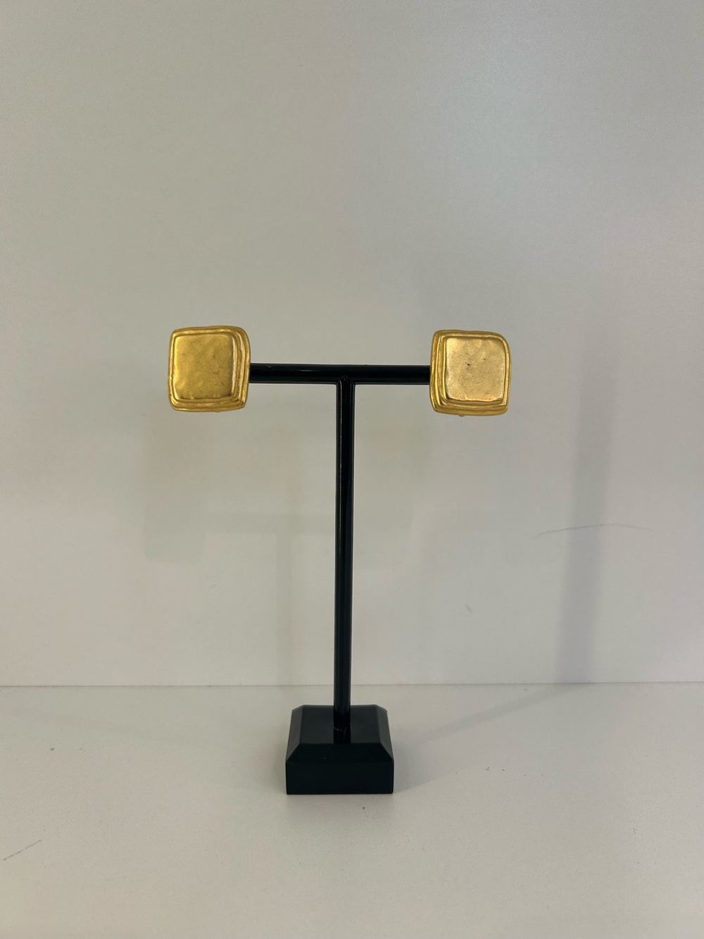 Vintage Karl Lagerfeld Clip On Matte Gold Sqaure Earrings